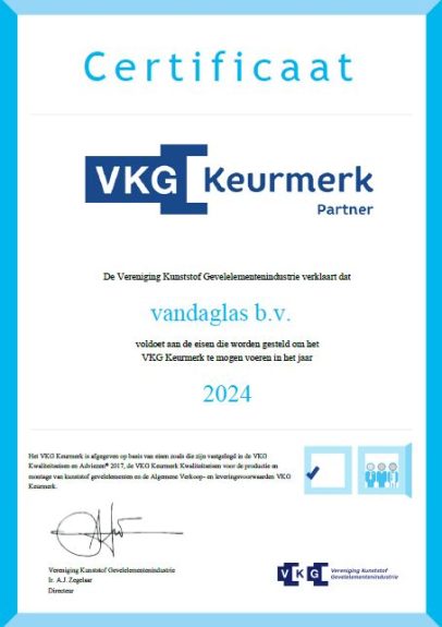 2024 VKG Keurmerk Partnercertificaat - vandaglas